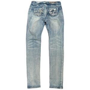 Y2K Sweet Look Premium Embroidered Low Rise Slim Blue Jeans